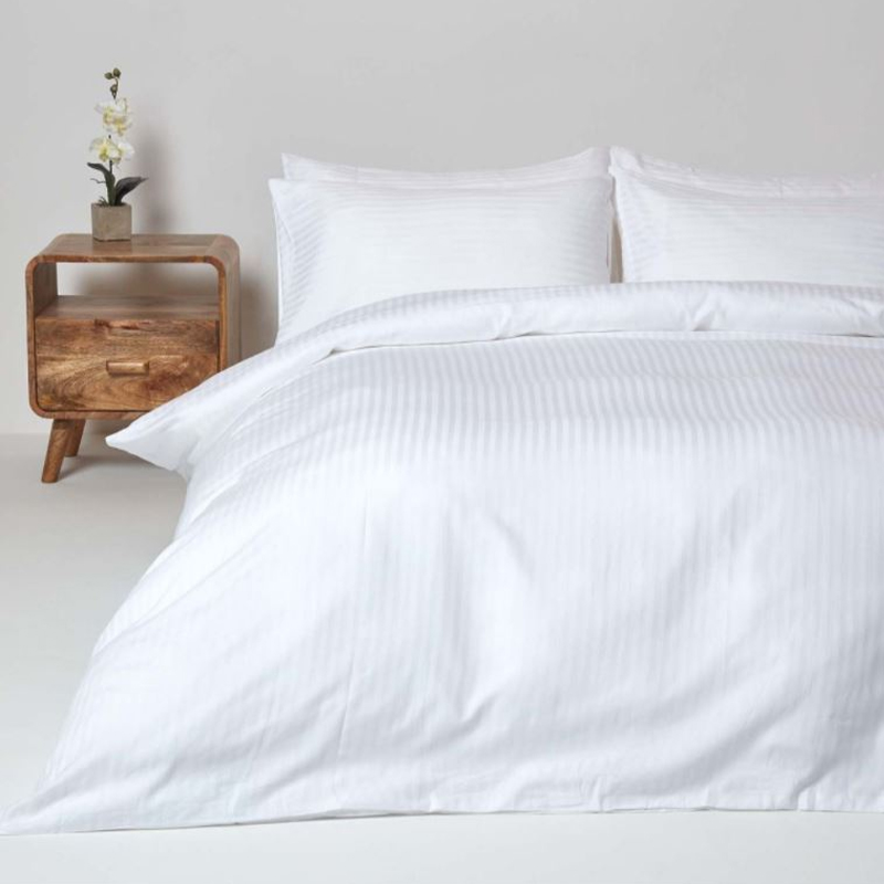 Juego de sábanas planas para hotel de algodón 40s 250 hilos de raso raya de 1cm
