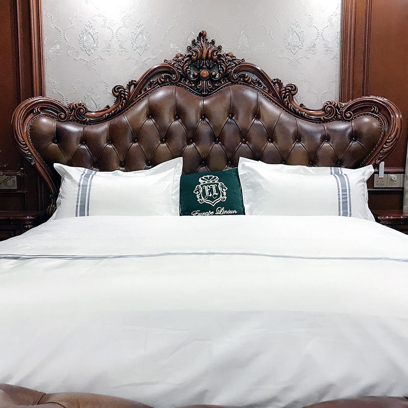 Ropa de cama de hotel con cinta decorativa teñida de hilo puro de algodón T400