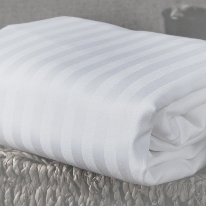 Suministro de sábanas de hotel a rayas de satén blanco TC300 de algodón puro
