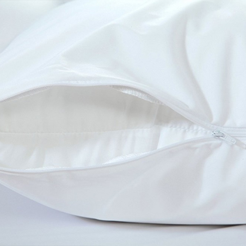Protector de almohada para hotel con cremallera blanco liso de polialgodón 200TC